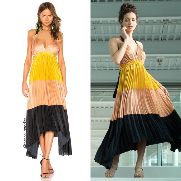 ULLA JOHNSON Gisella Dress Colorblock Pleated Maxi - Picture 4 of 9